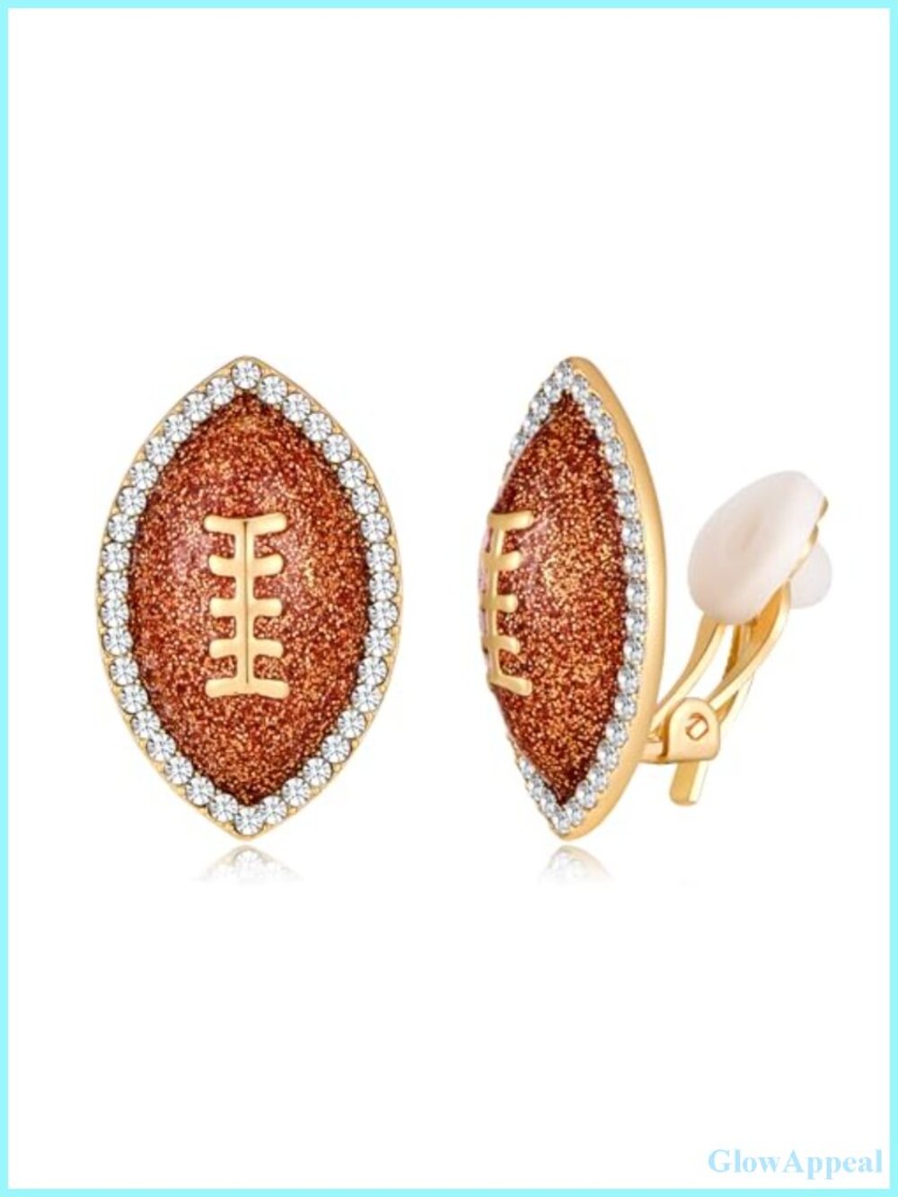Clip On Earrings Football Rhinestone Gold Tone for Women Sports Fans